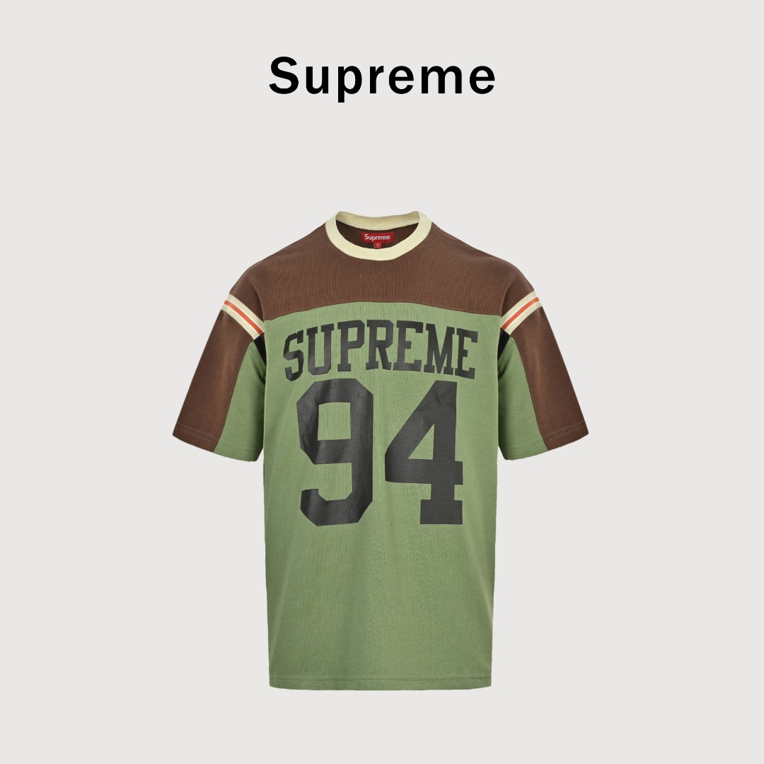 Supreme SS25 WEEK8 Split S/S Football Top 拼接图案罗纹圆领短袖 美式潮流足球衣 男女同款 原版购入开发!拼色螺纹1:1定制,辅料及各细节处全部拿捏到位! 颜色:黑色 绿色