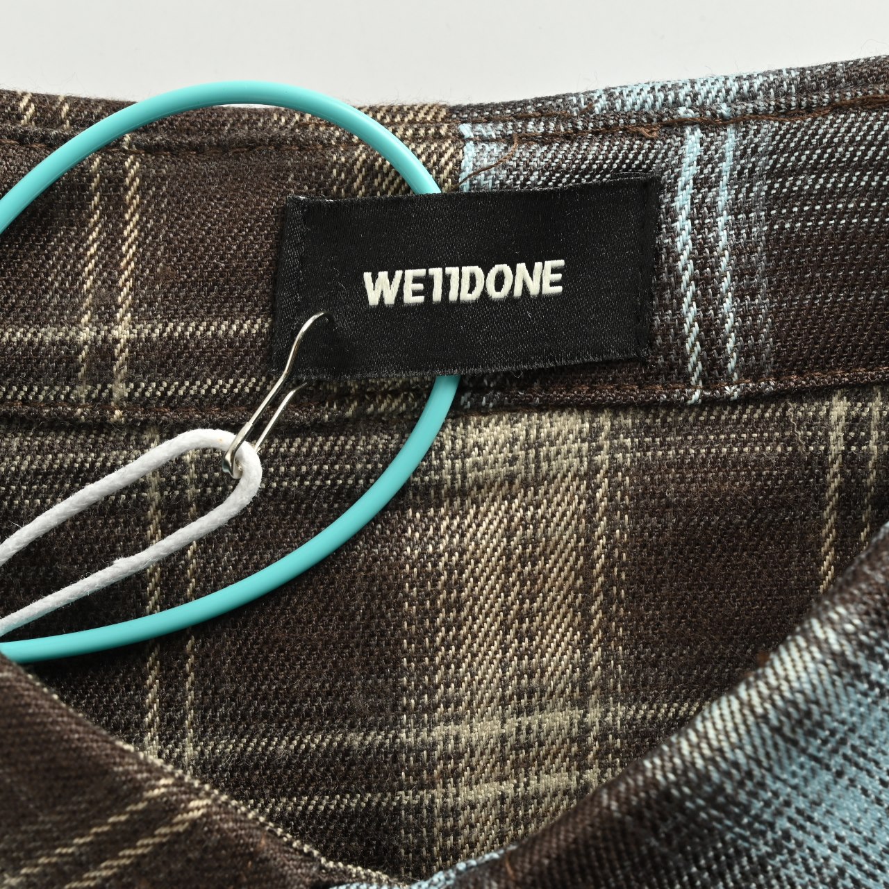 We11 done秋季新款美式复古字母刺绣拼接撞色格子长袖衬衫