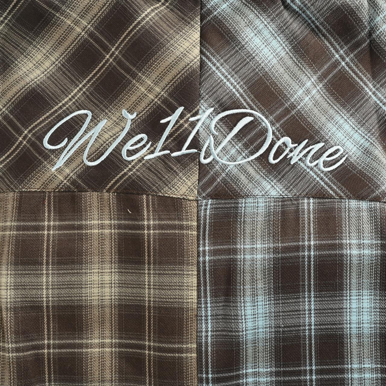 We11 done秋季新款美式复古字母刺绣拼接撞色格子长袖衬衫