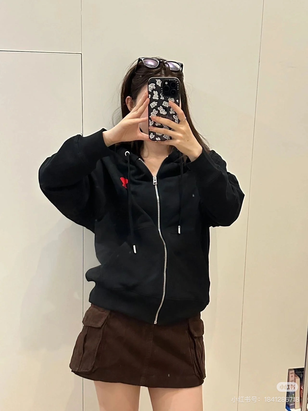 Ami 经典爱心标志刺绣拉链外套 上身效果#