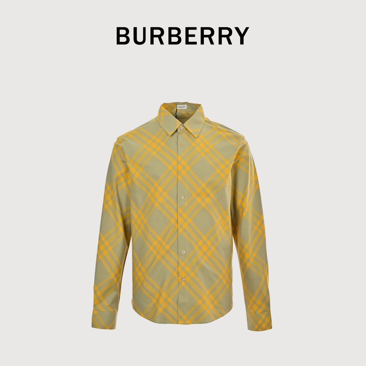 Burberry/巴宝莉bbr25ss 斜格纹黄色长袖衬衫