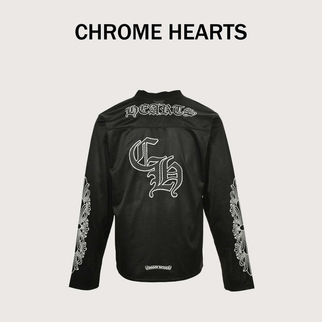 Chrome Hearts 克罗心 25FW 梵文网眼双层冰球服长袖T恤 采用直喷进口机器印花 五金辅料均开磨定制 正确配置2025克罗心正品包装 300克定制定染网布 版型大 宽松有型 区别低版本瘦长版型上身拉胯 正确高密主唛水洗吊牌 手工缝制