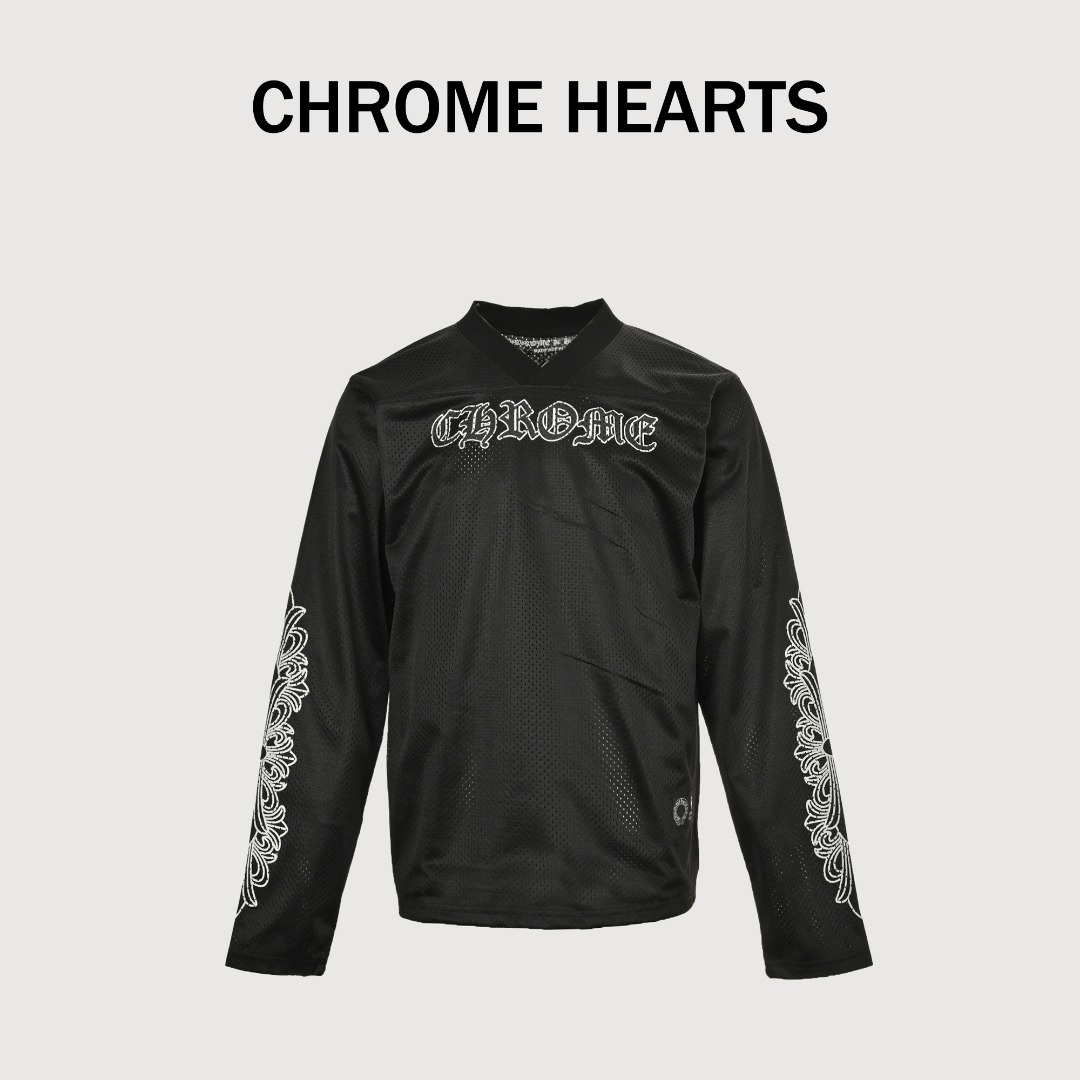 Chrome Hearts 克罗心 25FW 梵文网眼双层冰球服长袖T恤 采用直喷进口机器印花 五金辅料均开磨定制 正确配置2025克罗心正品包装 300克定制定染网布 版型大 宽松有型 区别低版本瘦长版型上身拉胯 正确高密主唛水洗吊牌 手工缝制