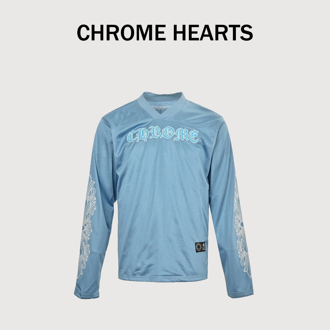 Chrome Hearts 克罗心 25FW 梵文网眼双层冰球服长袖T恤 采用直喷进口机器印花 五金辅料均开磨定制 正确配置2025克罗心正品包装 300克定制定染网布 版型大 宽松有型 区别低版本瘦长版型上身拉胯 正确高密主唛水洗吊牌 手工缝制