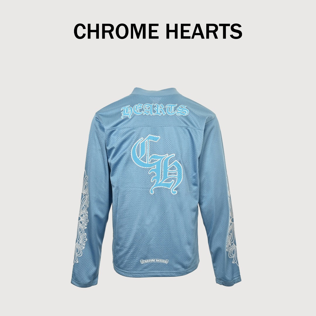 Chrome Hearts 克罗心 25FW 梵文网眼双层冰球服长袖T恤 采用直喷进口机器印花 五金辅料均开磨定制 正确配置2025克罗心正品包装 300克定制定染网布 版型大 宽松有型 区别低版本瘦长版型上身拉胯 正确高密主唛水洗吊牌 手工缝制