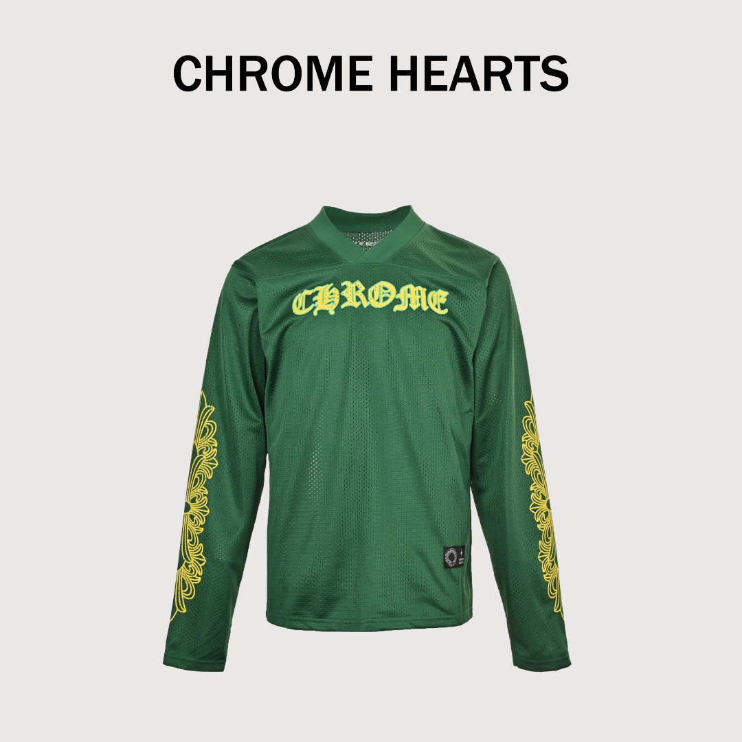 Chrome Hearts 克罗心 25FW 梵文网眼双层冰球服长袖T恤 采用直喷进口机器印花 五金辅料均开磨定制 正确配置2025克罗心正品包装 300克定制定染网布 版型大 宽松有型 区别低版本瘦长版型上身拉胯 正确高密主唛水洗吊牌 手工缝制
