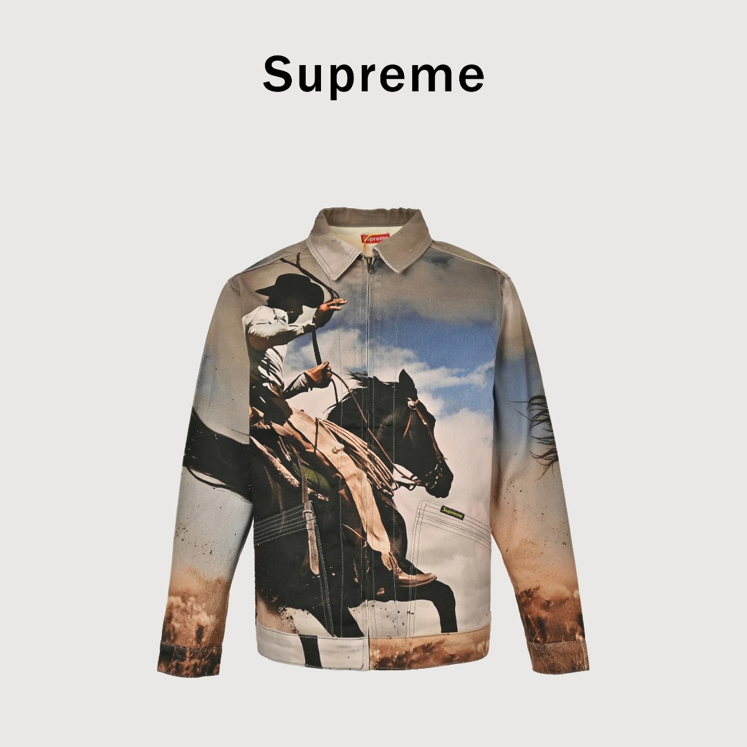 本地自取💰300 Supreme西部牛仔夹克 融合了经典单宁设计与艺术家的独特视觉风格 这个系列最为亮眼的单品 上身个性十足 尺码：M-XXL 现货秒发