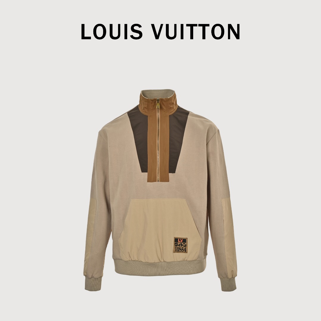 本地自取💰290 LOUIS VUITTON LV 拼卡其半拉链立领卫衣 正品15700购入开发，，定制98%棉 2%锦双股提花面料，聚酯纤维尼龙布，对位裁床，面料拼接，定制辅料，宽松版型 Size：S-XL