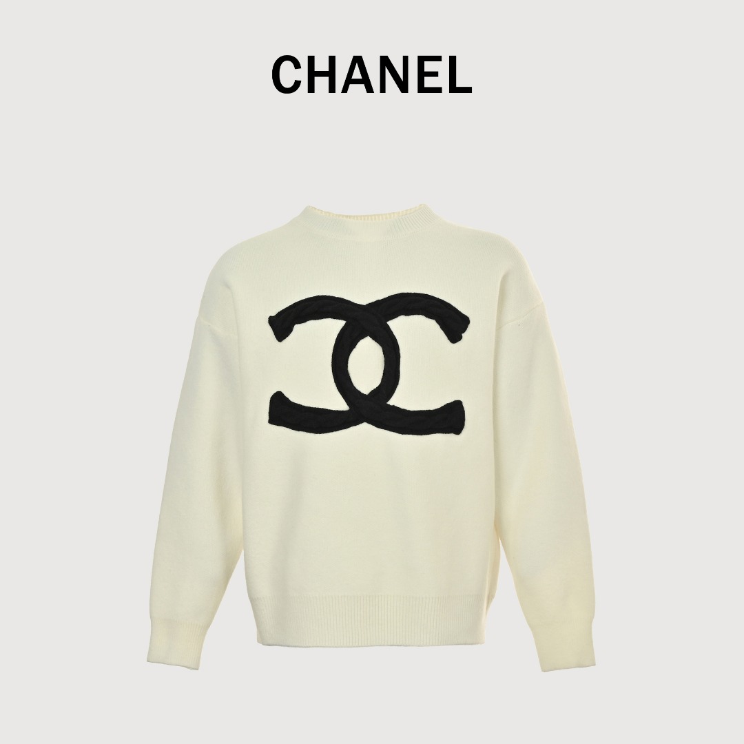 本地自取💰260 CHANEL 香奈儿24ss重工编织麻花经典大Logo提花针织毛衣 顶级原单版本 Color:黑色 白色 Size:S M L
