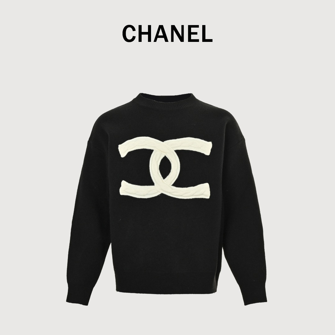 本地自取💰260 CHANEL 香奈儿24ss重工编织麻花经典大Logo提花针织毛衣 顶级原单版本 Color:黑色 白色 Size:S M L