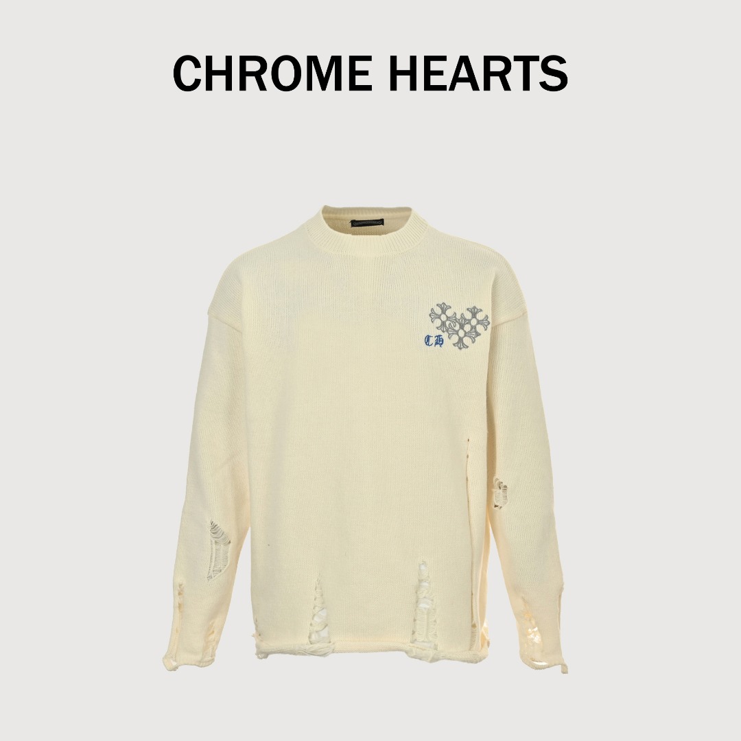 本地自取💰260
Chrome Hearts CH 克罗心25ss刺绣圆盘梵文十字架破洞针织毛衣套头

好看到掐人中的款式男女同款搭配黑白色太出片 

实物好看 上身好看 日常穿好看 拍照更出片 
很难不买 给我买它!!! 

相信我 谁也拒绝不了这样一个机长款的克罗心外套 
在老版本的基础上扩大了版型 上身宽松有型 下摆外扩休闲款设计 胖人显瘦到极致 瘦人限高有档次 

万元ZP打版 1:1完美还原 单穿叠穿都好看 男女都可以轻松驾驭 

如果你更在意品质 也要尊重价格 和市面上那种薄的透底一穿起球的垃圾货完全不是一码事 如果说款式让你一眼发亮 那品质才是你更应该关注的点 相比价格我们抓的是品质 我家货拿过的客户懂得都懂

️️️市面上毛衣普遍是苞芯纱材质 我们用的是莫代尔 相比包芯纱的优点很直观： 成本高 价格高 密度高 比较费开发者的钱 让我们少赚了很多 另外就是细腻 上身不渣 抗起球 高档 我们是良心做货人 不用包芯纱 包芯纱除了便宜以外 其他的真的一无是处 缩水起球勾线扎人 他样样精通 

2024年了 谁穿衣服不希望出门有面儿 板板正正？质量决定上身效果 质量差再好的款式也是城乡结合部气质 我们只做长久生意 质量决定人品 拿回去放心穿放心洗 版型品质绝对让你眼前一亮 只做对版高品质 做高货硬货 拒绝垃圾货 拒绝快餐货 良心品质 良心价格 你值得拥有 ！

颜色：黑色 米色 灰色
尺码:S M L