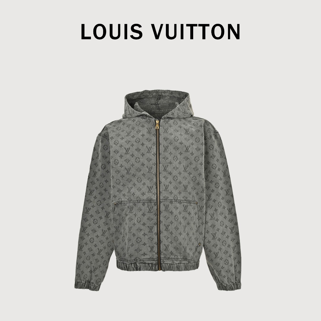 Louis/路易威登 25Fw 满印老花提花拉链连帽牛仔外套
