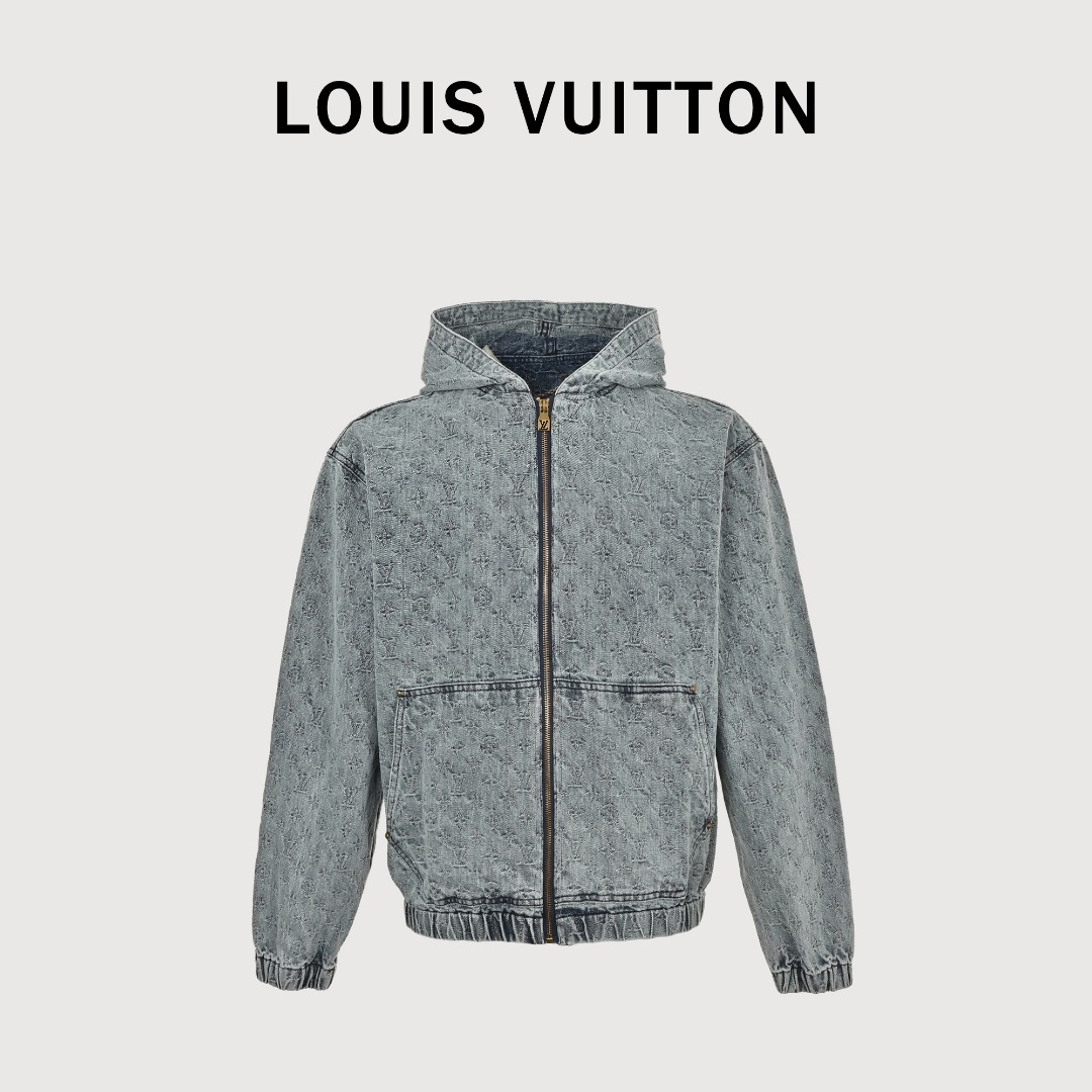 Louis/路易威登 25Fw 满印老花提花拉链连帽牛仔外套