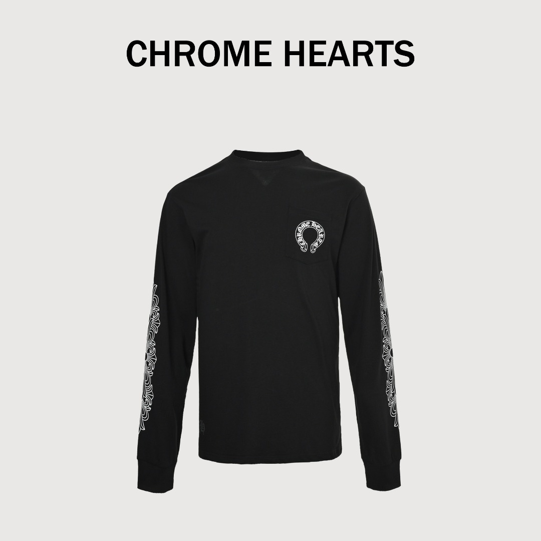 本地自取💰160 Chrome Hearts 克罗心 25FW 空心马蹄长袖T桖 高克重高密度高品质 毛料柔软细腻亲肤 触感软糯丝滑 保暖性亲肤性极佳 定织定染无色差 无论面料还是做工细节 碾压市面普通版本 尺码：S-XL