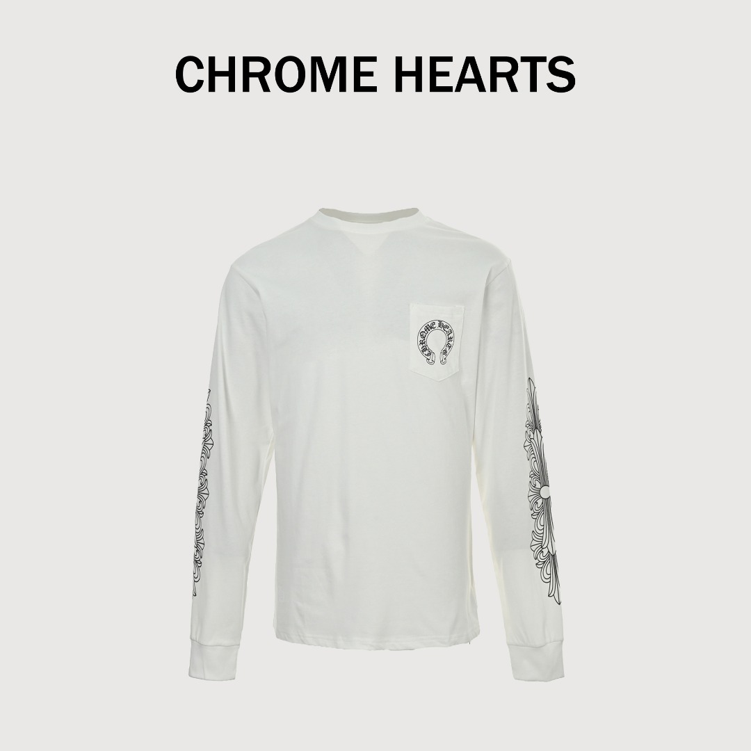 本地自取💰160 Chrome Hearts 克罗心 25FW 空心马蹄长袖T桖 高克重高密度高品质 毛料柔软细腻亲肤 触感软糯丝滑 保暖性亲肤性极佳 定织定染无色差 无论面料还是做工细节 碾压市面普通版本 尺码：S-XL