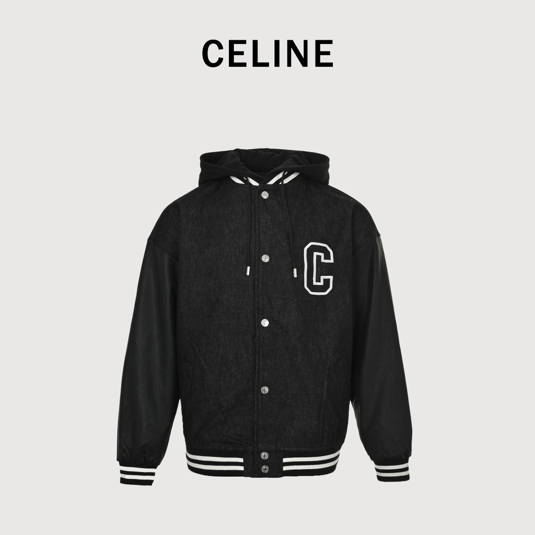 本地自取💰300 CELINE/赛琳 新款刺绣字母连帽棉服外套 订制高品质品牌专用面料开发采用原版订染科技面料生产打造表面有光泽感 质感非常细腻高级胸前背后做大幅绣花字母标志性极强 采用进口绣花机生产立体感十足内里填充高品质棉绒 非常保暖舒适不臃肿三标吊牌齐全 尺码：XS-L