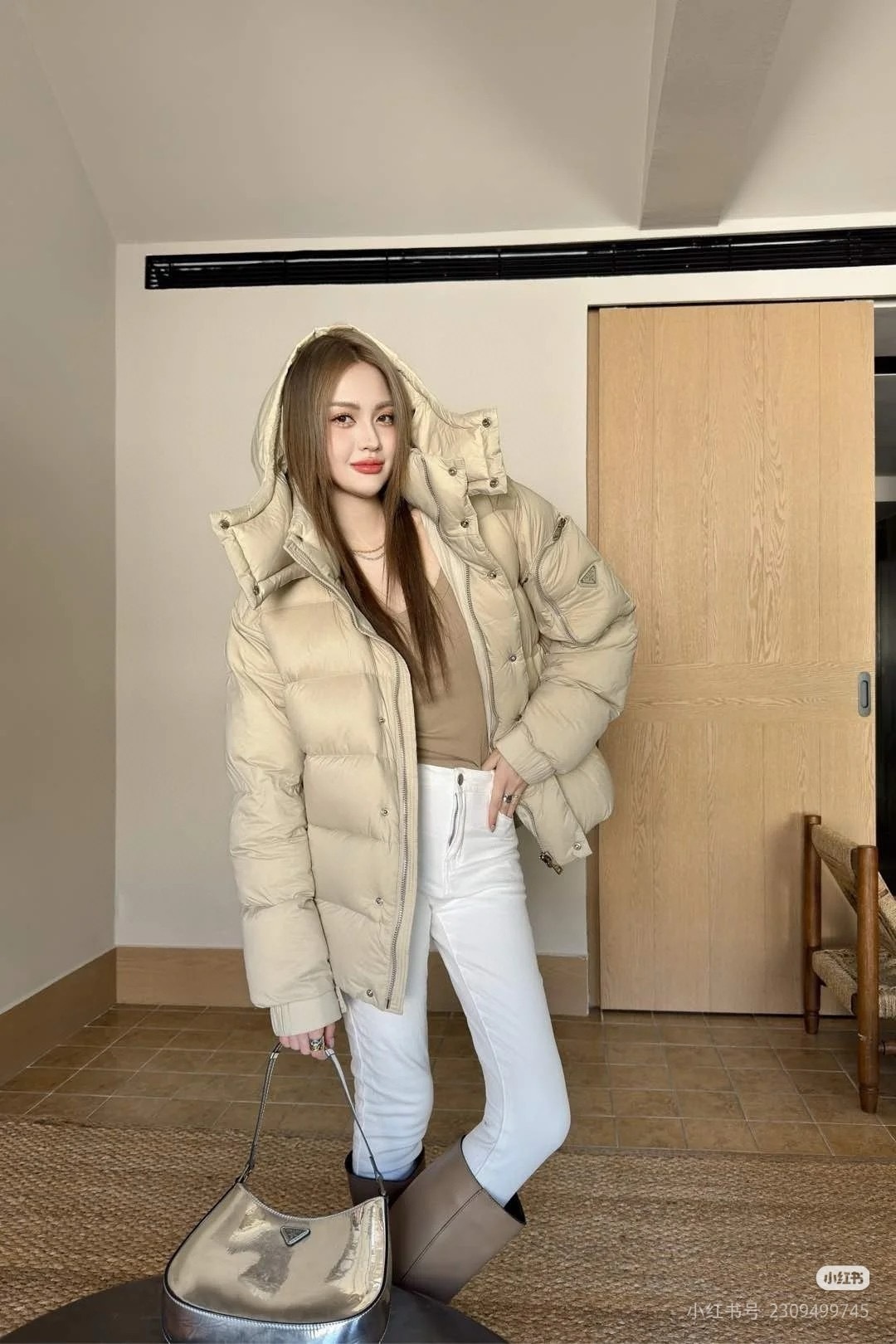 Prada/ 普拉达 胸标口袋logo 男女同款羽绒服 上身效果#