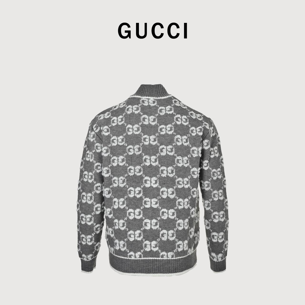 Gucci/古驰 25ss满印提花标识logo拉链开衫毛衣 全幅提老花立领拉链长袖针织衫