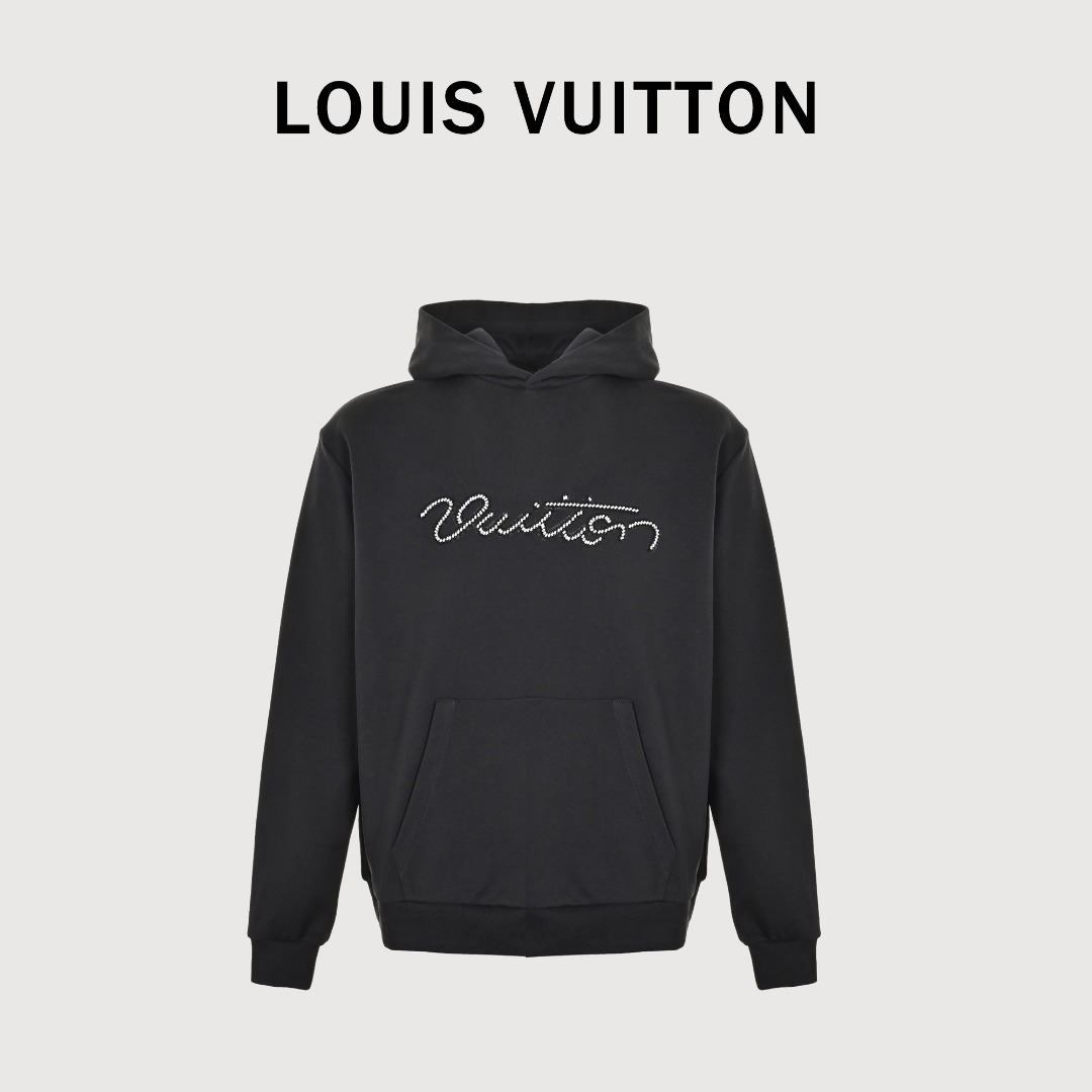 LOUIS VUITTON LV 串珠刺绣连帽卫衣 正品13200购入开发 定染420克全棉特厚潮牌毛圈卫衣料,1*1潮牌罗纹,面料酵洗,特种刺绣,定制1:1珠子,定制1:1商标,宽松版型