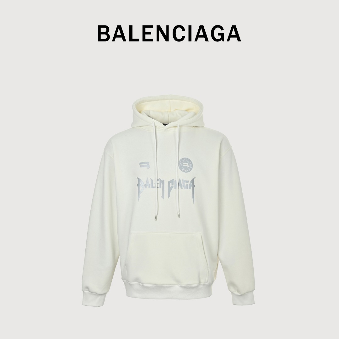 本地自取💰250
 Balenciaga 巴黎世家 25FW 哥特字母帽衫
480g高级精梳棉面料 专柜领标 代购级白色厚板吊牌 原版吊粒 前后都是立体发泡印花 层次感很强 男女同款 情侣款  oversize版型 宽松
尺码：S-XL