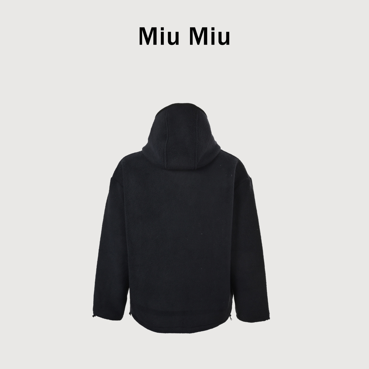 MiuMiu 藏青色羊羔绒 羊毛质地380克云感摇粒绒 经典刺绣字母连帽外套