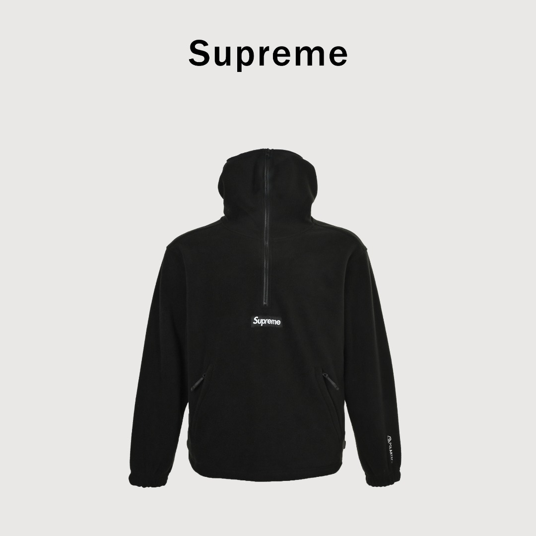 Supreme POLARTEC 联名款 WEEK14Polartec Face Mask Half Zip Hooded Sweatshirt 舒适时尚连帽卫衣 男女同款 顶级P绒 原版购入面料 非常细腻锁温保暖 开模染色ykk原版拉链 胸口点缀定制品牌小铭牌 袖臂刺绣小logo Polartec面料已经就位 全套辅料配件齐全 十星强推款式 L