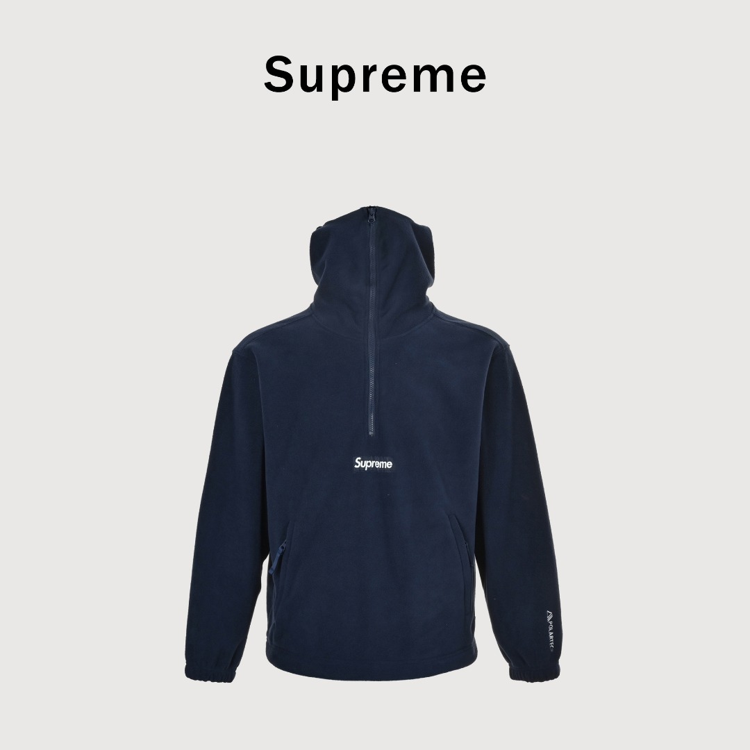 Supreme POLARTEC 联名款 WEEK14Polartec Face Mask Half Zip Hooded Sweatshirt 舒适时尚连帽卫衣 男女同款 顶级P绒 原版购入面料 非常细腻锁温保暖 开模染色ykk原版拉链 胸口点缀定制品牌小铭牌 袖臂刺绣小logo Polartec面料已经就位 全套辅料配件齐全 十星强推款式 L