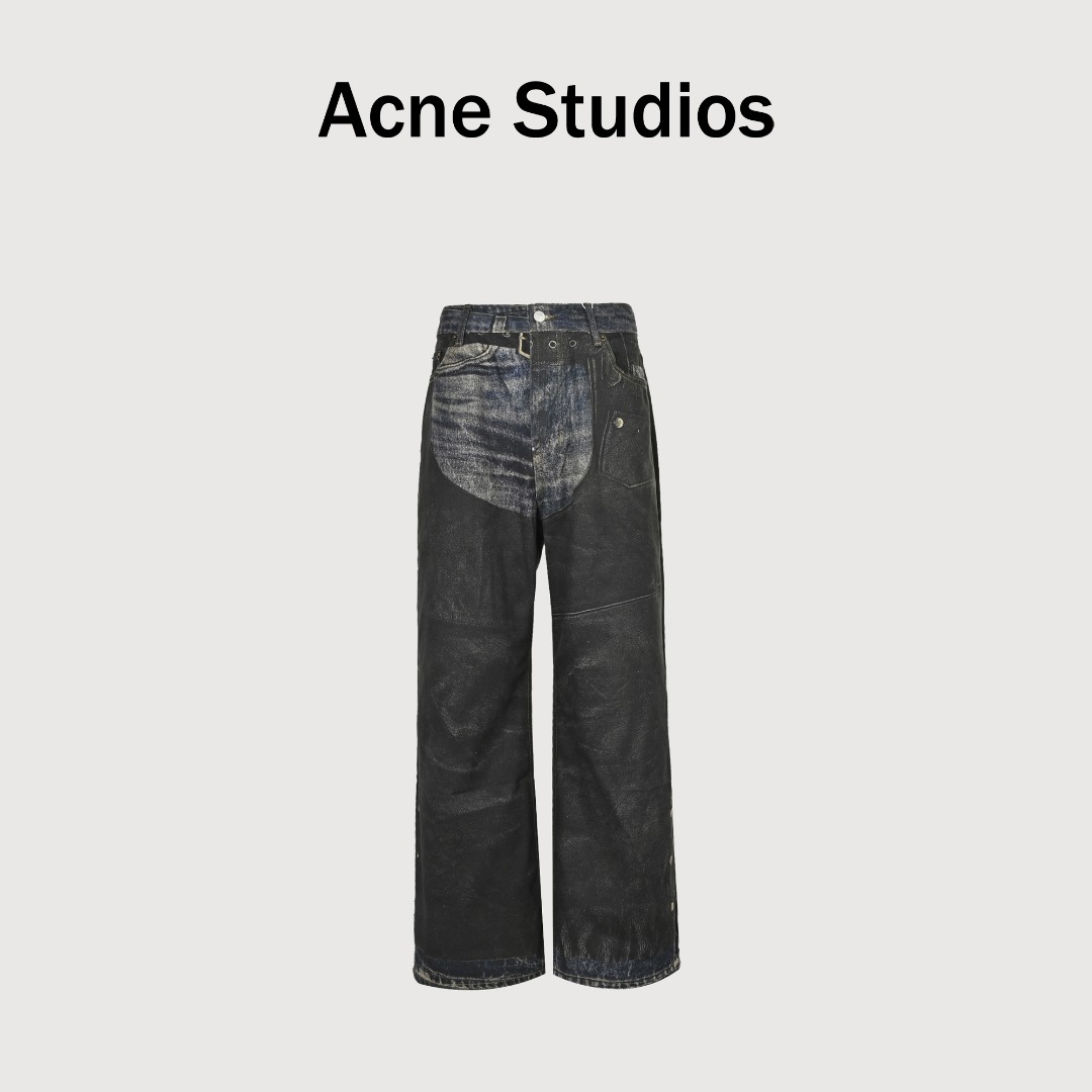 Acne Studios 3D数码印花阔腿牛仔裤 AC2024ss秋冬新款牛仔裤 水洗复古 3D数码打印印花 男女同款.S.M.L