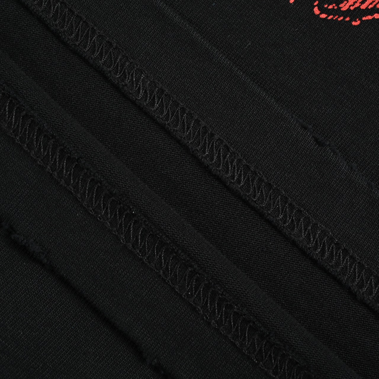Balenciaga/巴黎世家 红蓝涂鸦门款水洗破洞短袖T恤 暗黑摇滚风
