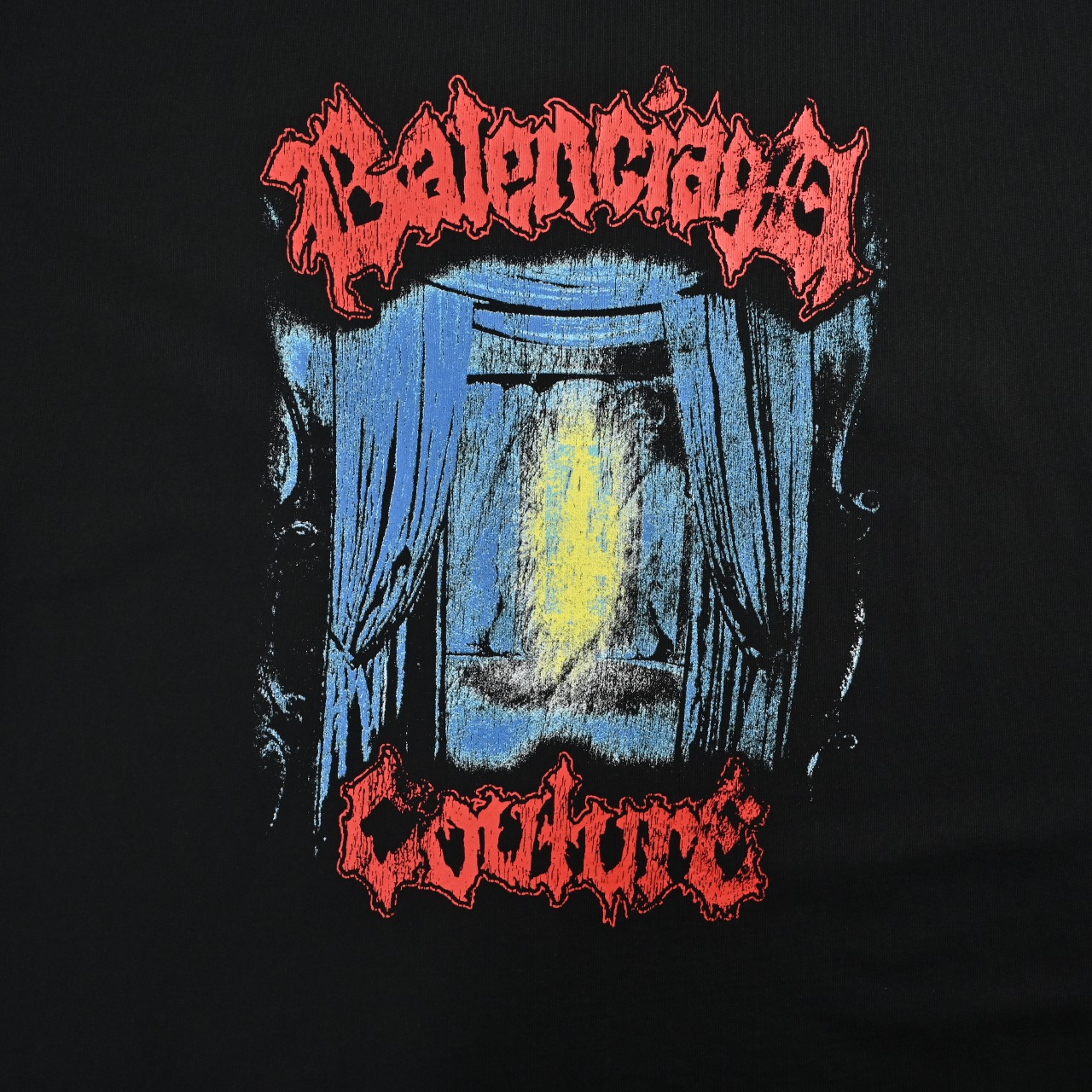 Balenciaga/巴黎世家 红蓝涂鸦门款水洗破洞短袖T恤 暗黑摇滚风