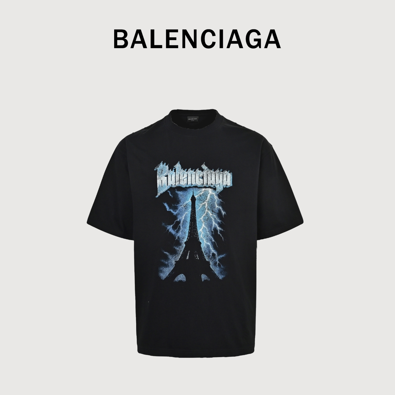Balenciaga/巴黎世家 闪电铁塔水洗破洞短袖T恤 暗黑摇滚风 Balenciaga/巴黎世家 闪电铁塔水洗破洞短袖T恤 暗黑摇滚风