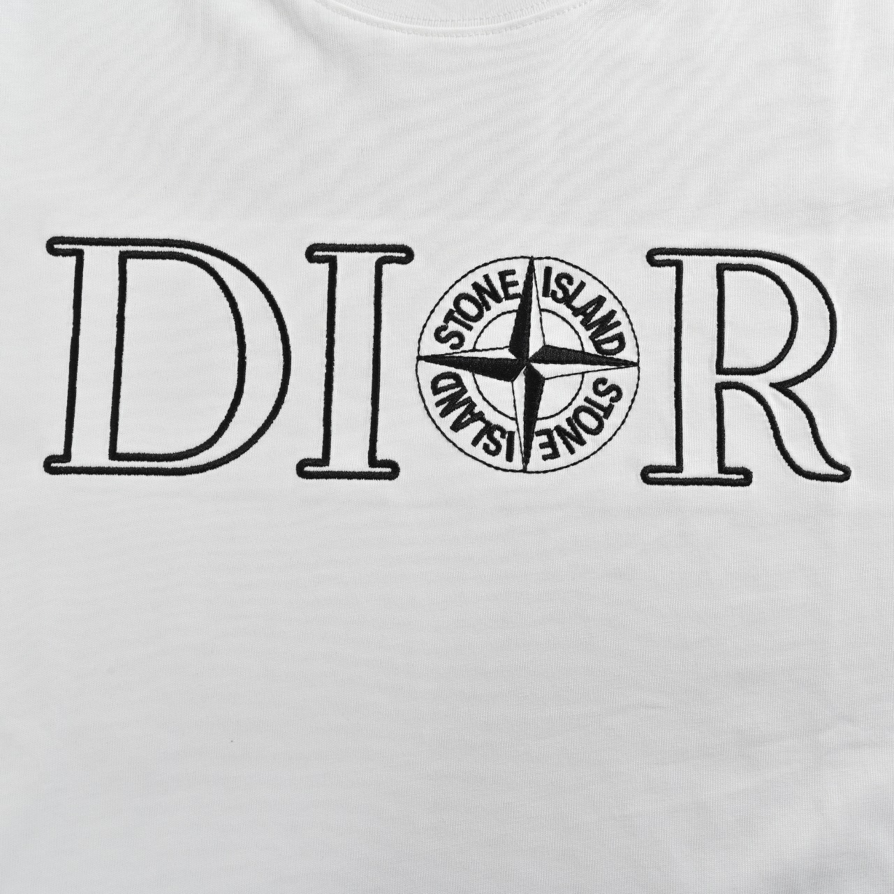 Dior & Stone lsland 石头岛联名刺绣logo 短袖T恤 黑色 白色