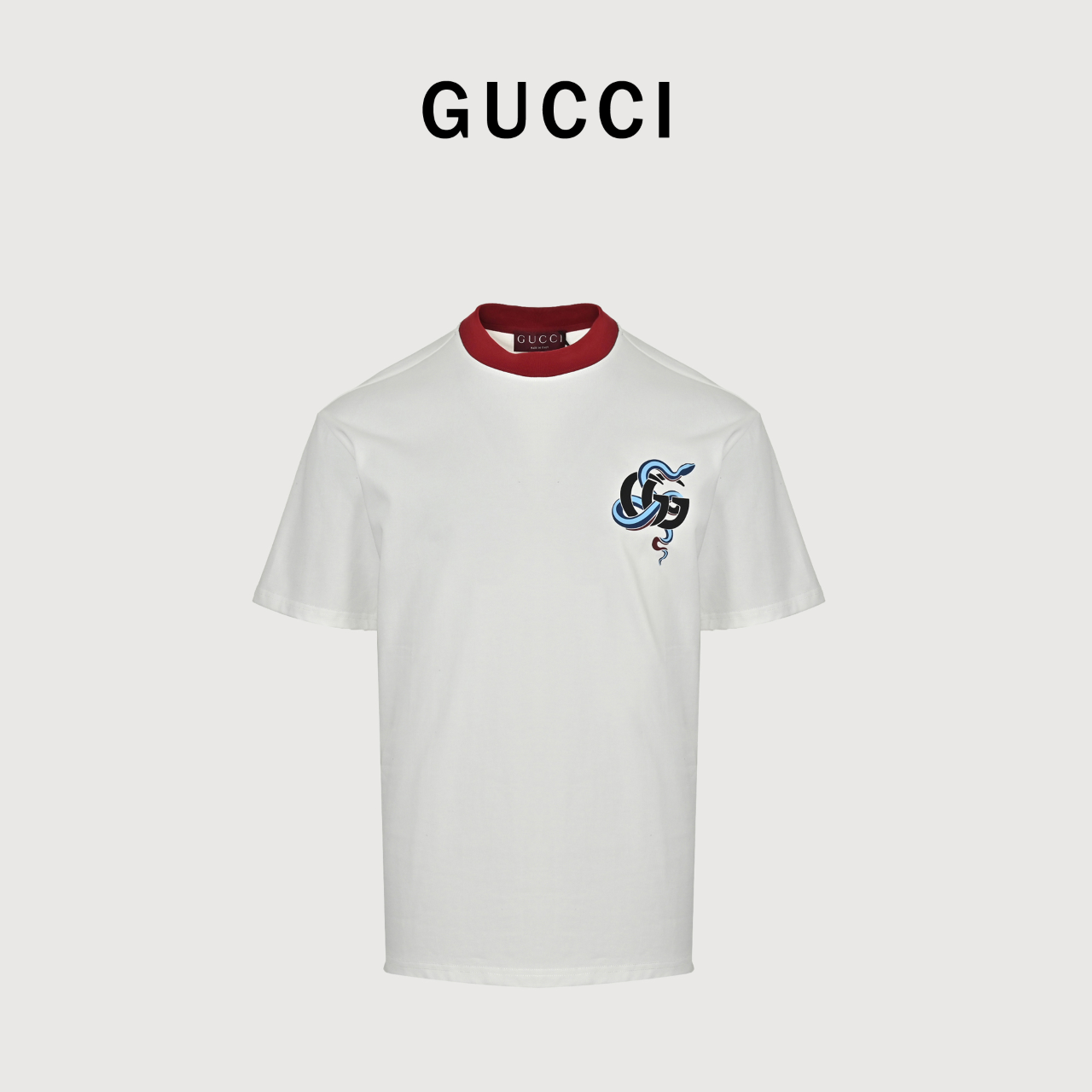 GUcci 古驰 2025SS 蛇年限定款 小蓝蛇印花 红色螺纹领口