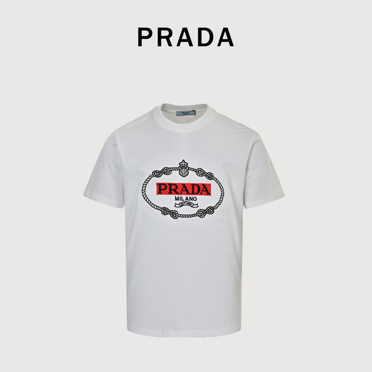 Prada/普拉达 25ss 圆形立体绣花红色标字母 短袖t恤