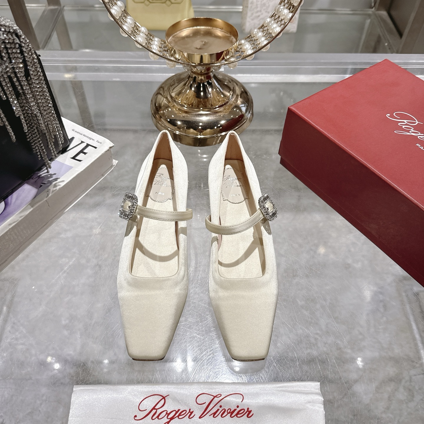 French Retrospect: Roger Vivier RV 25ss Mary Jane Ballerina Shoes with Original Silk and Gold Details