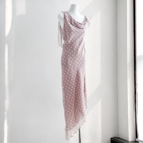 Silk Polka Dot Cowl Neck Sleeveless Dress Asymmetrical Hem – Elegant Style 1 Silk Polka Dot Cowl Neck Sleeveless Dress Asymmetrical Hem – Elegant Style