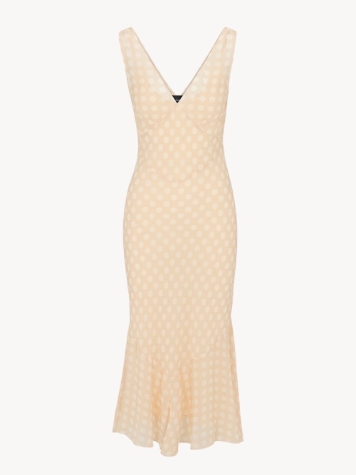 Cleo Sheer Polka Dot V-Neck Dress with Removable Underslip - Fluted Skirt 1 Cleo Sheer Polka Dot V-Neck Dress with Removable Underslip - Fluted Skirt