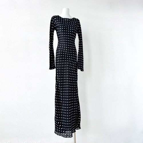 Elegant Silk Maxi Dress - Long Sleeve Polka Dot Gown for Women 1 Elegant Silk Maxi Dress - Long Sleeve Polka Dot Gown for Women
