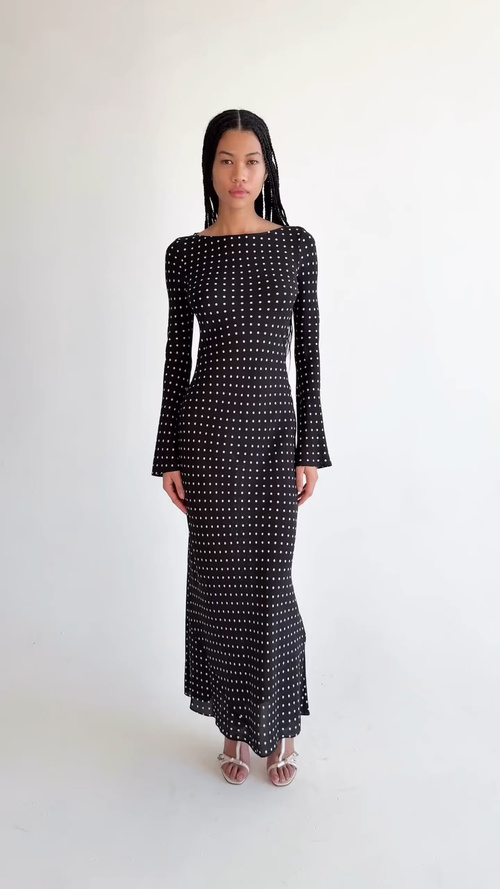 Elegant Polka Dot Maxi Dress with Flared Sleeves - Timeless Style 1 Elegant Polka Dot Maxi Dress with Flared Sleeves - Timeless Style