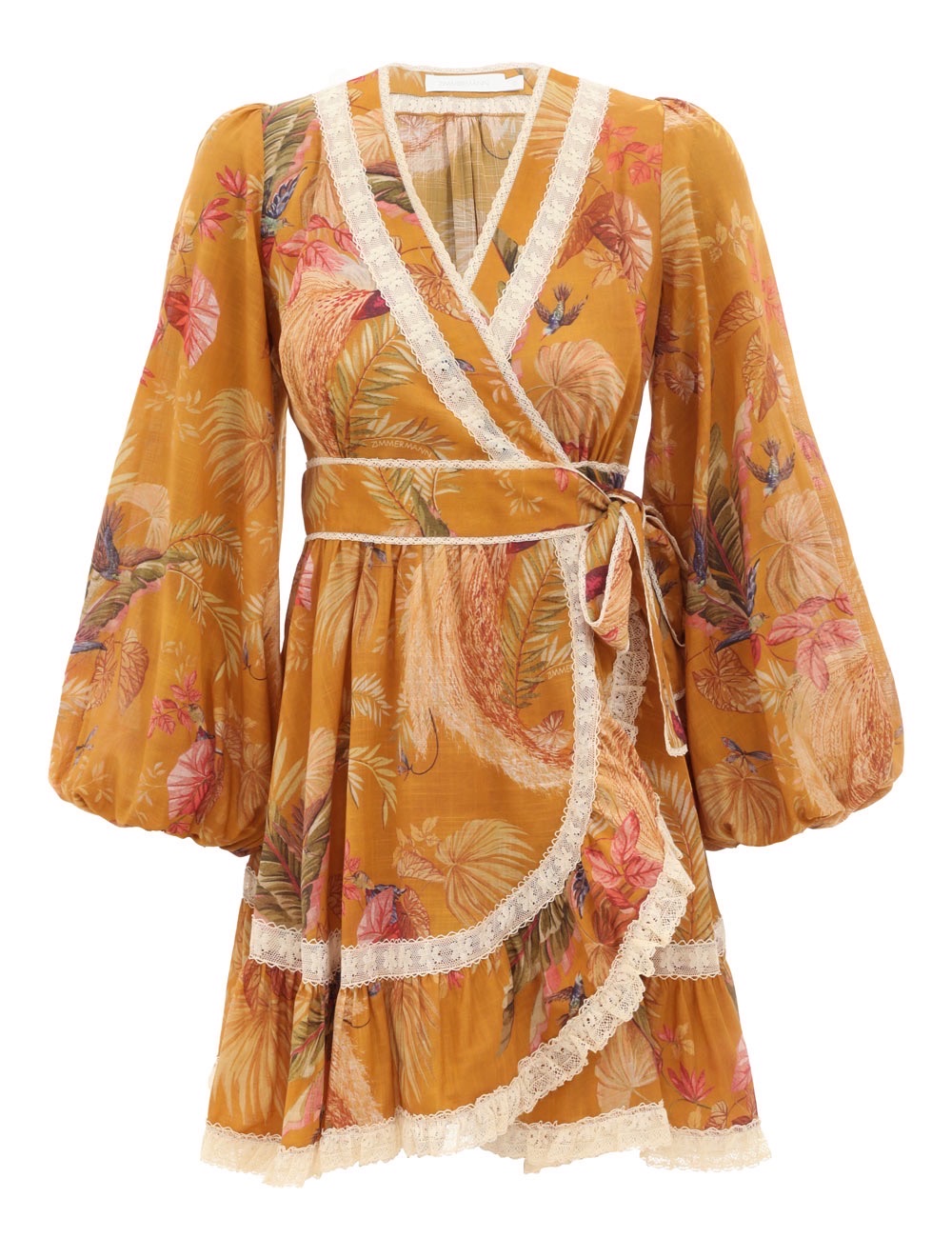 Zimmerman The Ascension Frill Mini Dress in Mustard Palm Floral from our Summ