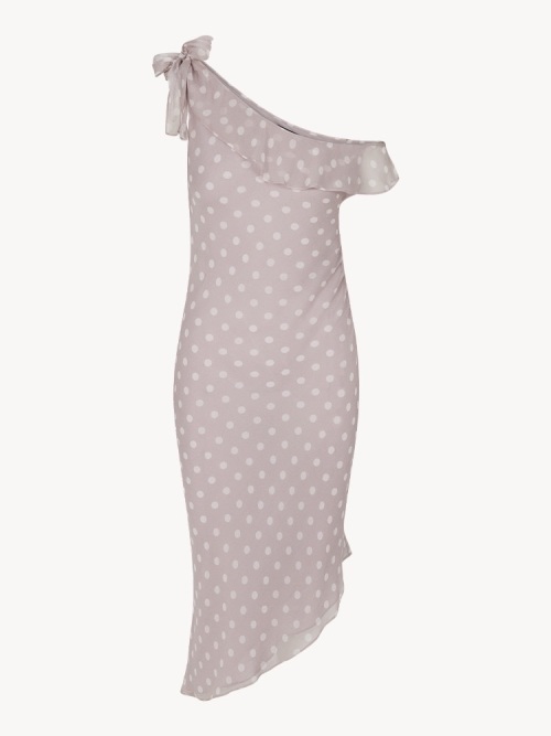 Réalisation Par Carrie Dress - One Shoulder Silk Dress with Polka Dot Print 1 Réalisation Par Carrie Dress - One Shoulder Silk Dress with Polka Dot Print