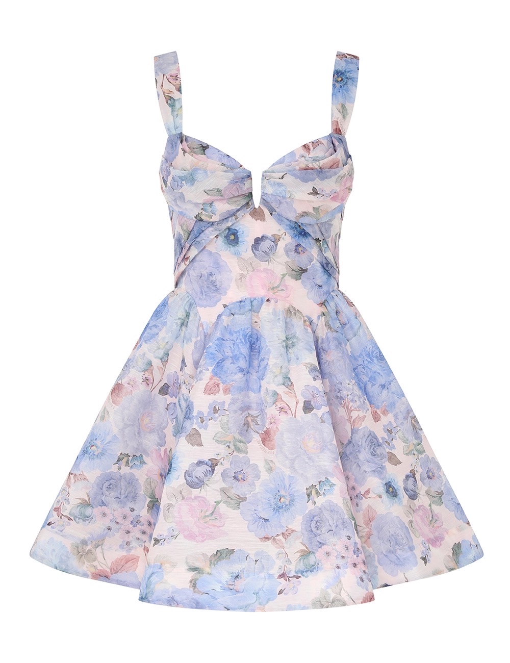 Zimmerman This sky blue floral-patterned REBELLION Ruched Cami Mini Dress is...