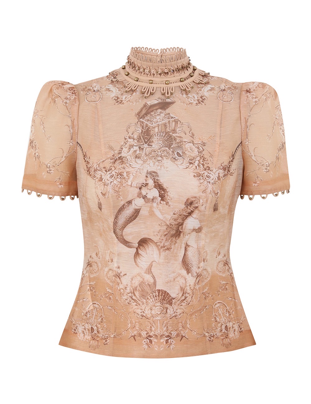 Zimmerman This REBELLION blouse with beaded details in light red mermaid patt...