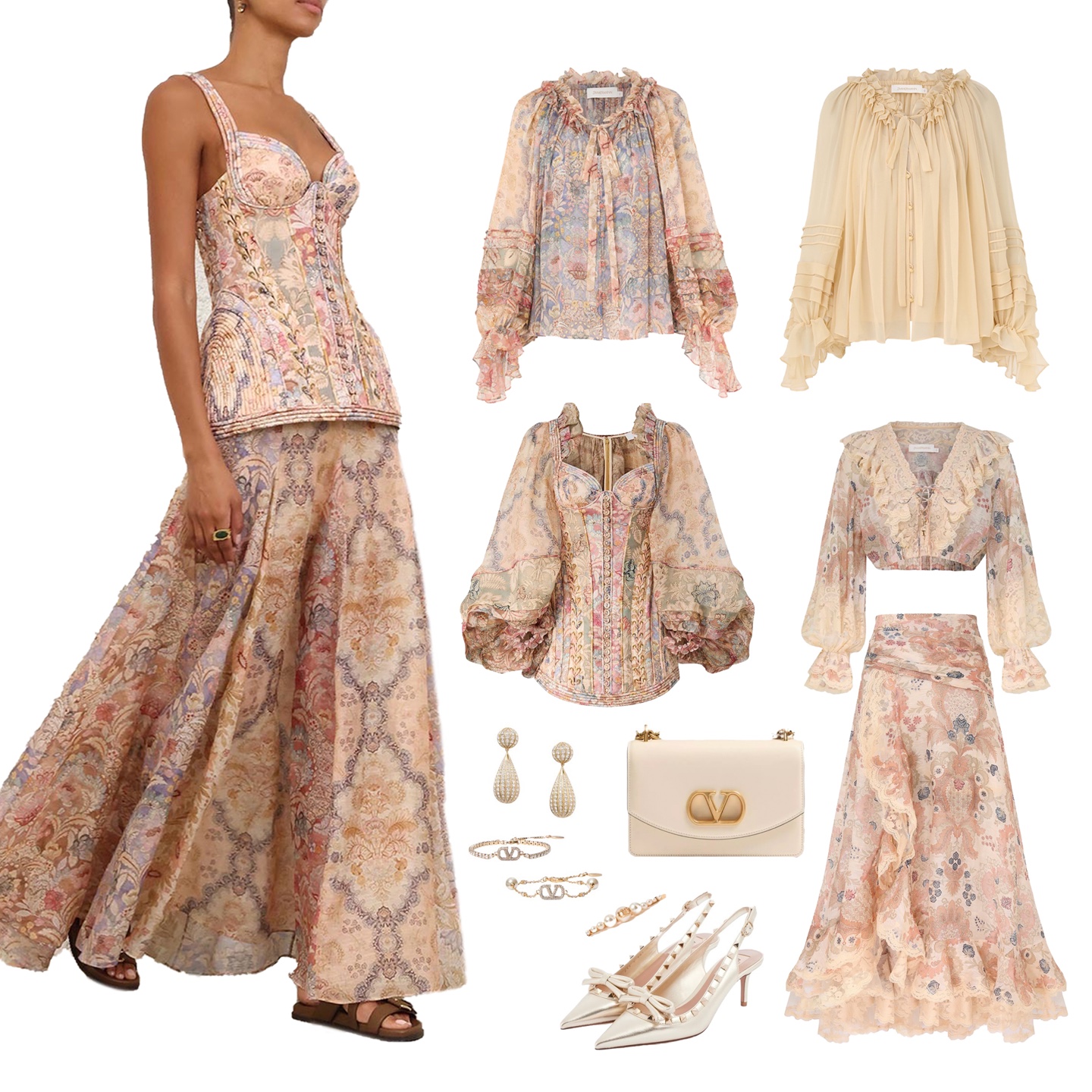 Zimmerman Light apricot chiffon and dyed floral paintings interweave a gentle...