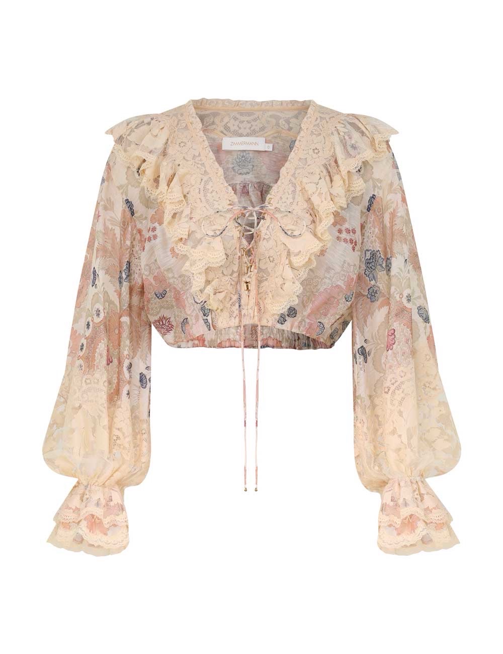 Zimmerman This buttercream floral-patterned REBELLION lace-trimmed long midi...