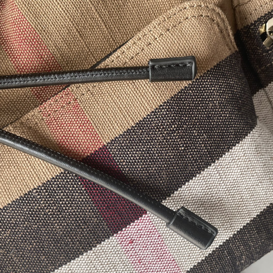 [Backpacks]TheRucksack Medium Canvas checked leather military backpack Shoulde