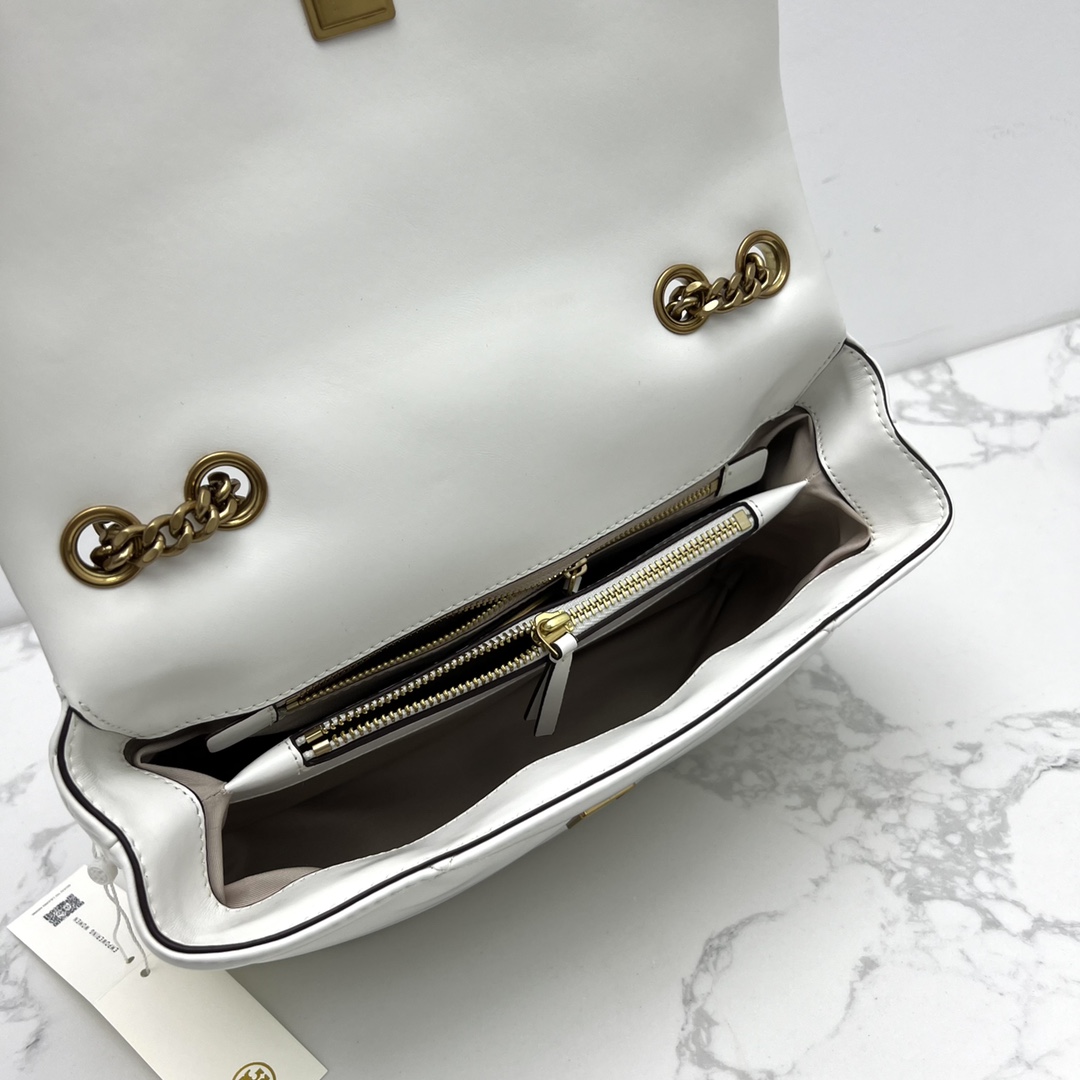 Tory Burch ～（大号白色）新款 TB 大号 154704 小号 154706 最新款牛皮 云朵包 链条肩带背包 多功能使用 女士挎包 头层牛皮 可 单肩 可斜挎 超 黑色 白色