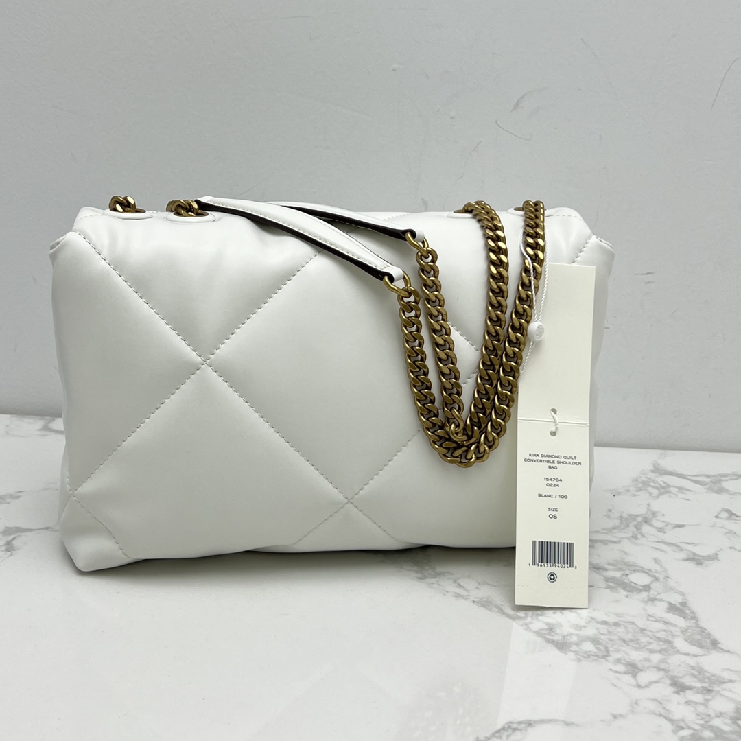 Tory Burch ～（大号白色）新款 TB 大号 154704 小号 154706 最新款牛皮 云朵包 链条肩带背包 多功能使用 女士挎包 头层牛皮 可 单肩 可斜挎 超 黑色 白色