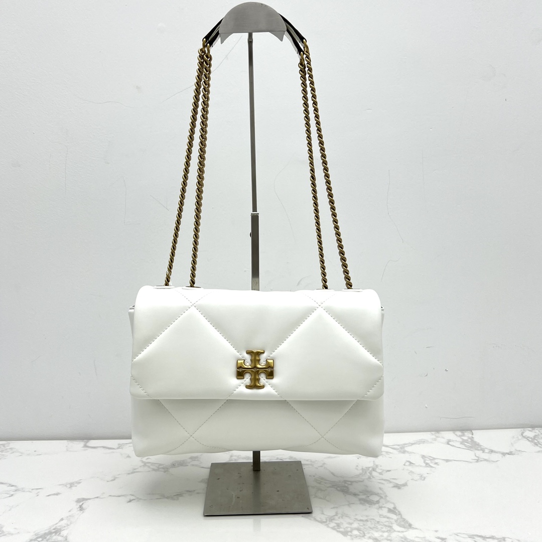 Tory Burch ～（大号白色）新款 TB 大号 154704 小号 154706 最新款牛皮 云朵包 链条肩带背包 多功能使用 女士挎包 头层牛皮 可 单肩 可斜挎 超 黑色 白色