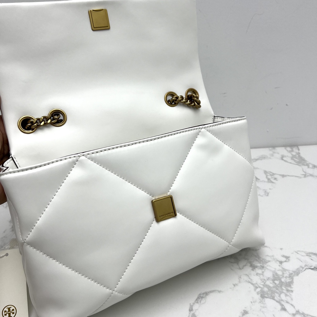 Tory Burch ～（大号白色）新款 TB 大号 154704 小号 154706 最新款牛皮 云朵包 链条肩带背包 多功能使用 女士挎包 头层牛皮 可 单肩 可斜挎 超 黑色 白色